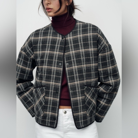 Zara Plaid Quilted Padded Jacket - Picture 3 of 10